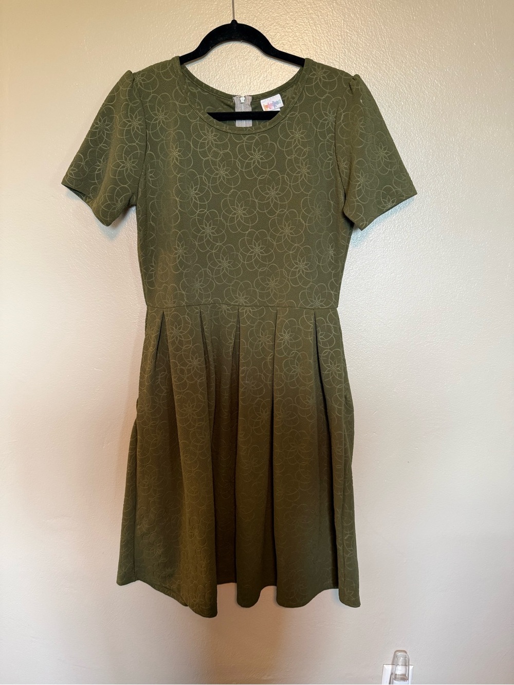 LuLaRoe Olive Green Floral Fit & Flare Dress